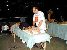 A member of the PART team applies treatment to a rescue worker.