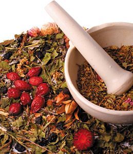 herbs with mortar/pestle